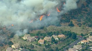 Brush fire threatens homes in Azusa I ABC7 [upl. by Wandy618]