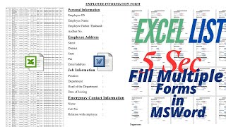 Fill multiple forms in ms word using Excel Sheet  Use Excel for Mail Merge with Word mailmerge [upl. by Etom782]