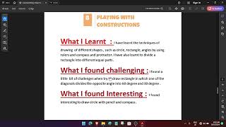 Learners Diary LD mathGanita Prakash class VI Six 8th chapter Playing with construction [upl. by Airetnahs]