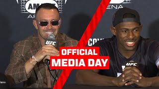 quotWhy You Lying Colby Covingtonquot 🤯  UFC Tampa Media Day [upl. by Olegna]