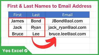 Create Email Address from First and Last Names in Excel [upl. by Aivle414]