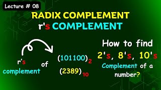 Lecture 08  Radix Complement  rs Complement  2s Complement  8s Complement  10s Complement [upl. by Sellers164]