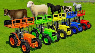 TRANSPORTING COWS SHEEPS HORSES BULLS GOATS amp TRACTORS WITH MAN TRUCKS  Farming Simulator 22 [upl. by Winchester574]