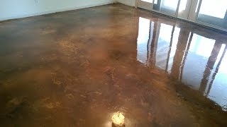 Acid Stain Concrete Basement Floor wEpoxy Seal Coat  Lake of the Ozarks MO [upl. by Ynatsed]