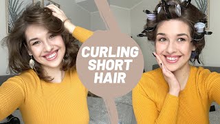 Curling short hair  Using Babyliss heated hair rollers [upl. by Nosirrah348]