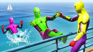 GTA 5 Water Ragdolls Colorful Spiderman JumpsFails Funny Moments [upl. by Anialem]