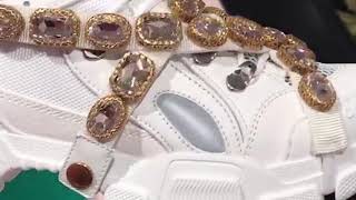 Gucci Flashtrek Leather Sneaker with Crystals White Review [upl. by Naesyar]