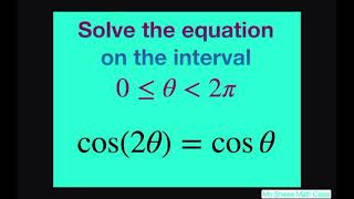 Solve the Trig equation cos2x  cos x on the interval 0 2pi [upl. by Press]