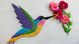 Hand Embroidery Humming Bird Embroidery  Needle Point  Brazilian Stitches  Bird Embroidery [upl. by Inanaup]