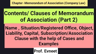 Contents of Memorandum of Association Clauses of Memorandum of Association MOA  Part 2 in Hindi [upl. by Yntirb]