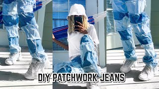 HOW TO MAKE PATCHWORK JEANS  very easy [upl. by Akinej]