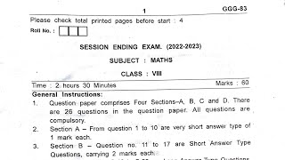 Class8 MATHS  Annual Exam Question Paper 2023 For KENDRIYA VIDYALAYA KVS Students [upl. by Aluino]