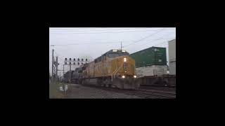 UP 6937 meets a stack train at Hively St in Elkhart Indiana [upl. by Keith]