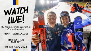 FIS Alpine Junior World Champs 2024  Mens Slalom Run 1  Morzine  France  Feb 2nd 230pm CET [upl. by Sherry472]