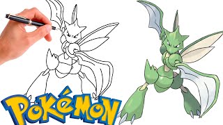 How To Draw SCYTHER POKEMON 123  Generation 1 [upl. by Aihsia]