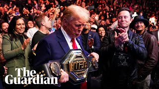 Donald Trump attends UFC match with key allies Musk Rogan and RFK Jr [upl. by Ilat]