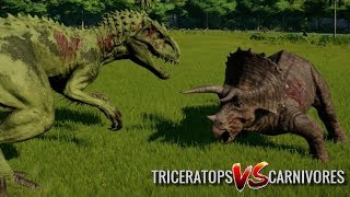 Triceratops vs TRex Indominus Rex Indoraptor Spinosaurus Spinoraptor Giga Carcha amp Allo [upl. by Leiruh]