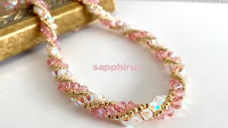 【ビーズステッチ初級】スワロフスキーで作るビーズのロープネックレス✨作り方 How to make a beaded necklace with Swarovski Netting [upl. by Anoyek263]