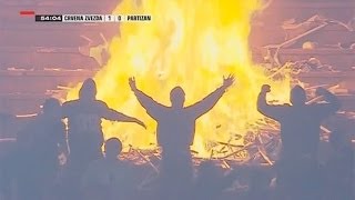 Crowd sets fire to stands at Belgrade derby match [upl. by Lonier]