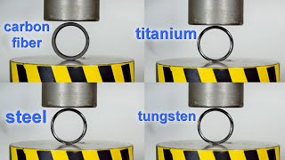 HYDRAULIC PRESS VS RING MADE OF TITANIUM AND CARBON FIBER WHICH IS STRONGER [upl. by Aixela]