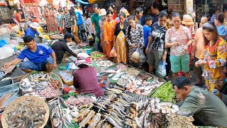 Busy Cambodian Traditional Market  People Activities Vendors Life amp Plenty of Fresh Food [upl. by Elise550]