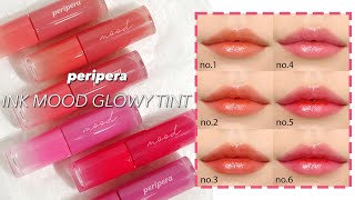 Peripera Ink Mood Glowy Tint all colors swatch  durability  smear test  color combinations [upl. by Dustie899]