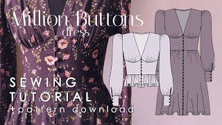 Buttoned Dress And Blouse Sewing Tutorial Million Buttons  Pattern Download [upl. by Kiyoshi]