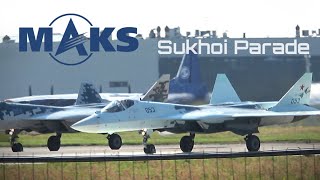 Su34 Su35 Su57 ✈️ Sukhoi Air Parade at MAKS Airshow [upl. by Merkle]