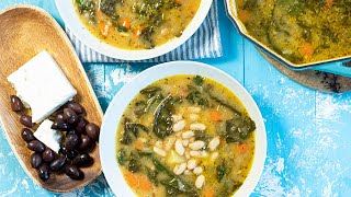 Meatless Monday Creamy White Bean amp Kale Soup Creamy Fasolada [upl. by Ahsauqram]