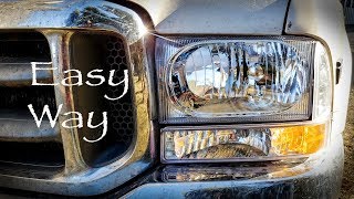 1999 2004 Ford SuperDuty Headlight Replacement Easy Way F250 F350 [upl. by Schuh]