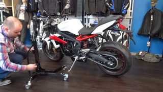 Triumph Street Triple Motorcycle Central Lift ConStands Power [upl. by Cicenia96]