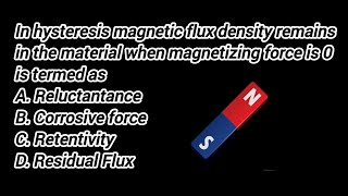 In hysteresis magnetic flux density remains in the material when magnetizing force is 0 is termed as [upl. by Assener]