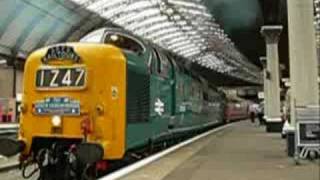 BR Deltic 55022  start horn amp departure at York 16Aug2008 [upl. by Sharia870]