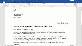 Beschwerdebrief B2 über Sprachkurs schreiben  B2 Brief schreiben Prüfung in Deutsch [upl. by Eve]