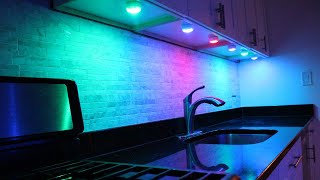 How To Install LED PUCK LIGHTS Under Kitchen Cabinets Wireless Color changing LED Puck Lights DIY [upl. by Anema]