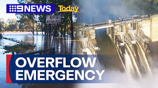 Sydneys Warragamba Dam reaches capacity after heavy rain  9 News Australia [upl. by Tterag]