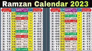 Sehri Iftar Time Table 2023  Ramzan Calendar 2023 [upl. by Aiht436]