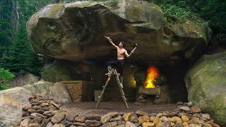 Building a Warm and Cozy Stone Shelter for Survival  1 Year of Bushcraft Living in the Rainforest [upl. by Dwaine]