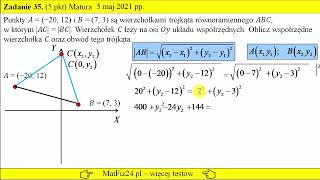 Geometria analityczna  długość odcinka  Matura podstawowa z matematyki  Maj 2021  Matfiz24pl [upl. by Weisbrodt]