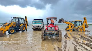 2 JCB 3dx Backhoe Washing Together in Dam with Tata 2518 Truck and Mahindra Arjun 605 [upl. by Trauts]