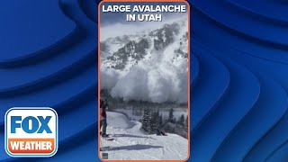 Large Avalanche Sends Giant Snow Cloud Over Skiers At Utah Resort [upl. by Eidnarb237]