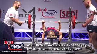 World Record Bench Press with 1425 kg by Jennifer Thompson USA in 63 kg class [upl. by Esidnak362]