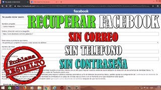 Cómo Recuperar Cuenta De Facebook SIN CORREO ELECTRÓNICO Y SIN CONTRASEÑA o SIN TELÉFONO SOLUCIÓN✅ [upl. by Llydnek737]