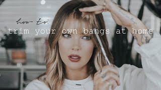 HOW TO TRIM and CUT YOUR OWN BANGS at home super easy method  ImMalloryBrooke [upl. by Nevag]