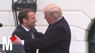 Trump and Macron’s awkward displays of affection [upl. by Aicinoid]