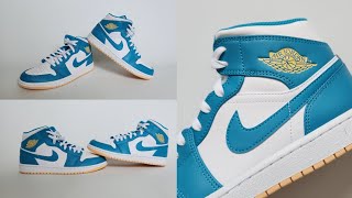 Nike Air Jordan 1 Mid Aquatone and Celestial Gold Unboxing and On Feet [upl. by Magnum251]