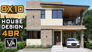 8x10 2 Storey House Design 80 sqm 4 Bedroom [upl. by Ajim653]