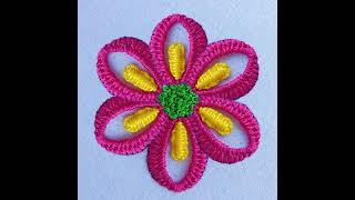 most gorgeous beautiful fancy flower design buttonhole stitch most viral flower hand embroidery [upl. by Eudora]