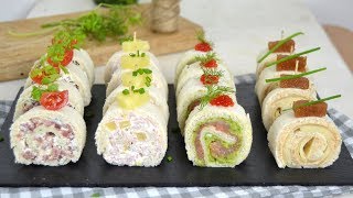 Rollitos de CANAPÉS para NAVIDAD con pan de molde ¡4 ideas de aperitivo fáciles [upl. by Nitsed]