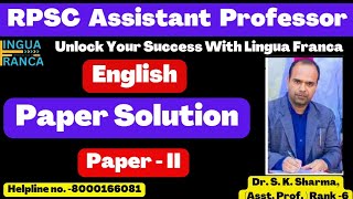 RPSC Assistant Professor Exam  2024Answer keycollege LecturerLingua FrancaDrSKSharmaNETSET [upl. by Anaujik912]